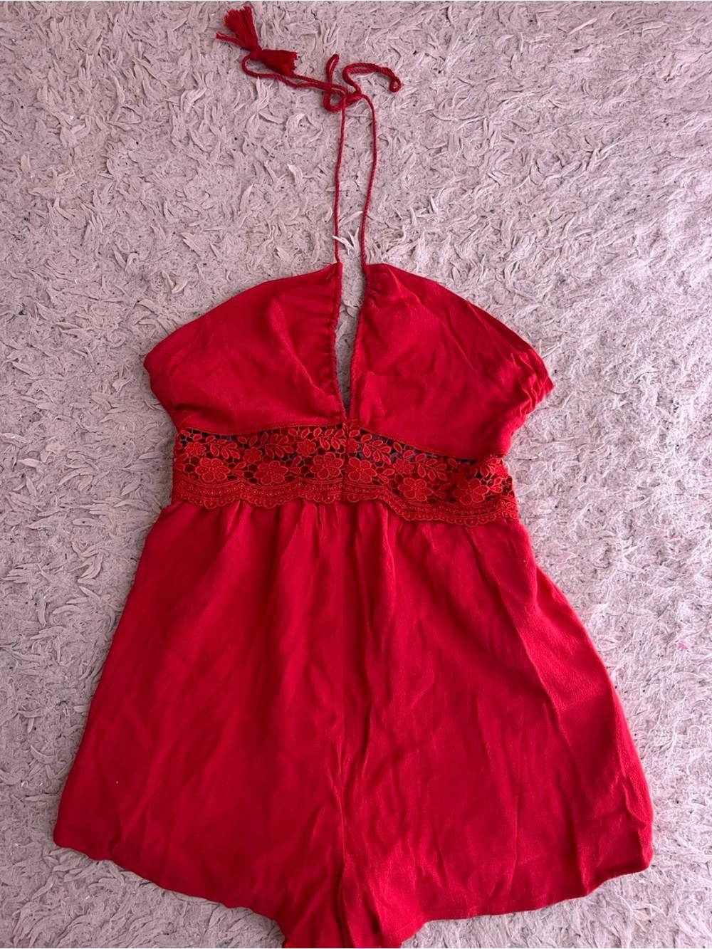 Forever 21 Red Strapless Halter Romper with Lace Waist